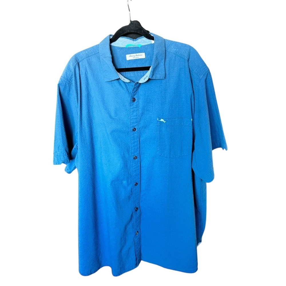 Tommy Bahama Nova Wave Blue Seersucker Stretch Button Up Shirt XXL P43